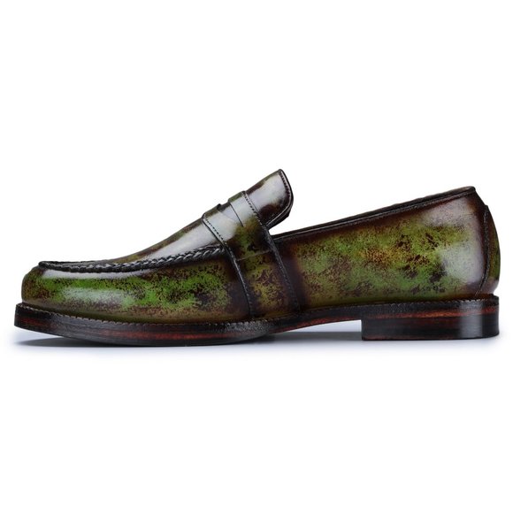 Bashwood Handmade Stylish Green Leather Loafers